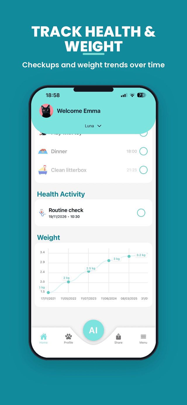 Track health and weight — checkups and weight trends over time
