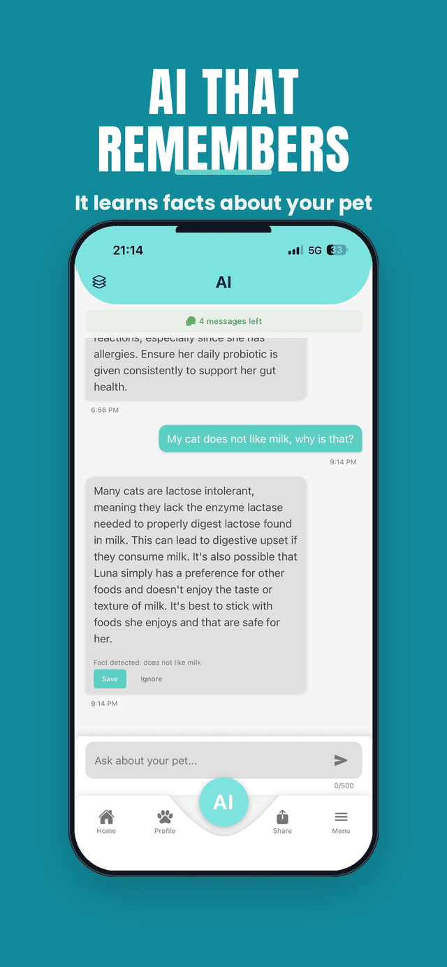 AI that remembers — it learns facts about your pet